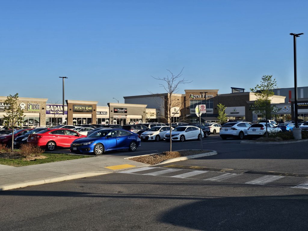 Apna Farm and other shops in the lower northern section of Ridgeway Plaza