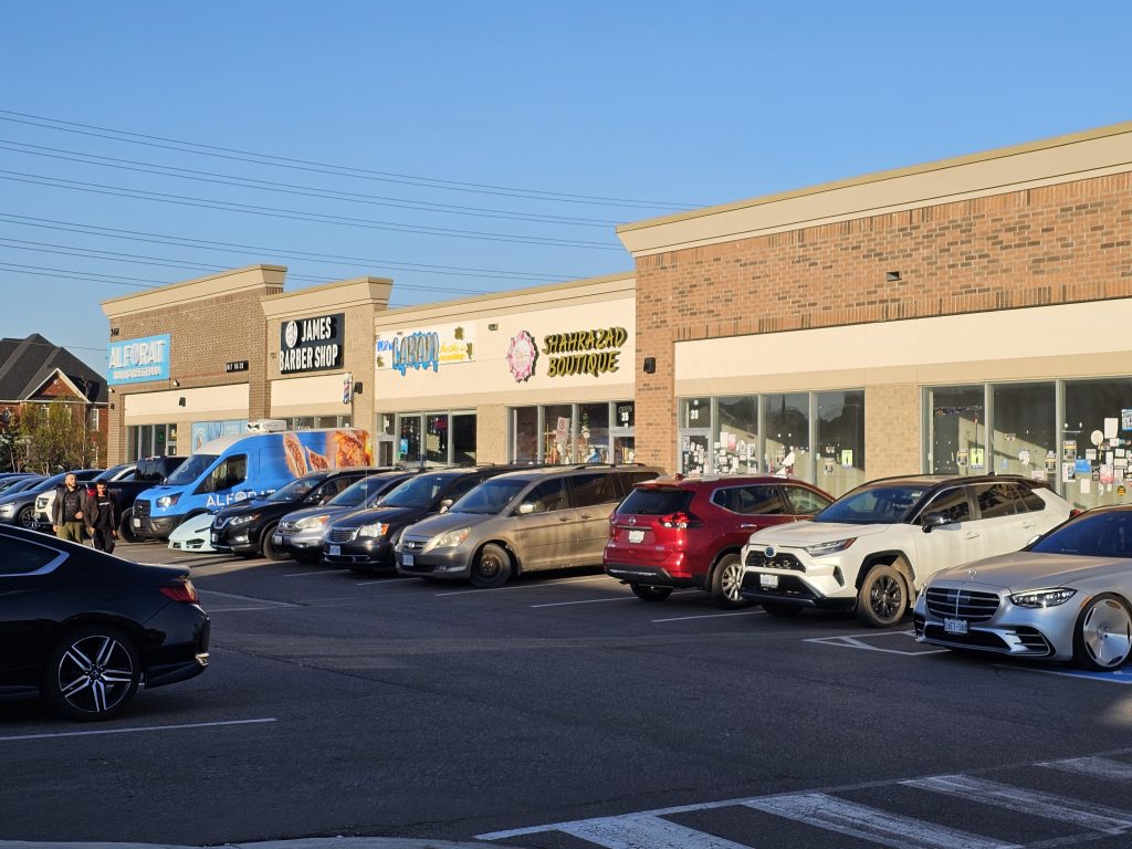 Parking area at Ridgeway Plaza, often fully occupied