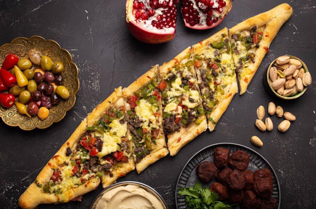 Turkish pizza pide from above