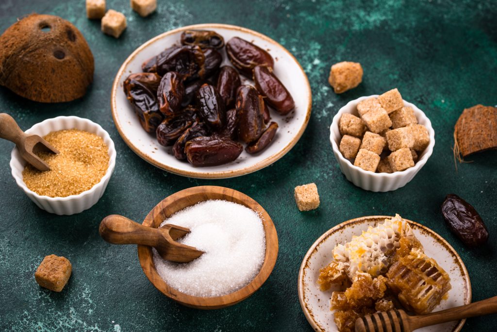 Various sugar replacement, healthy sweetener concept