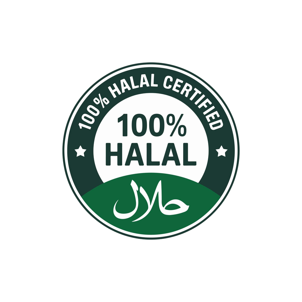 One hundred percent halal certified emblem