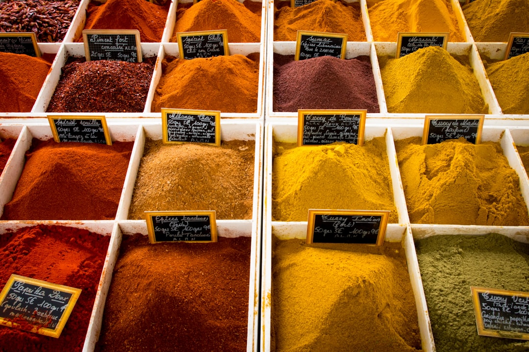 Colourful spices sold in bulk at a market