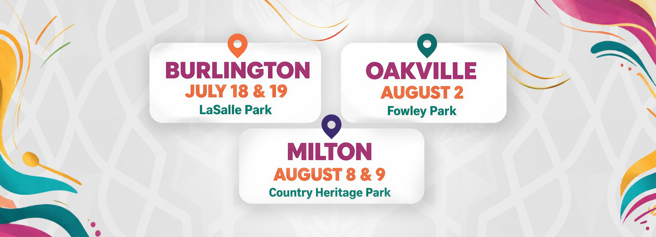 Halal Food Festival schedule showing Milton August 8 and 9 at Country Heritage Park