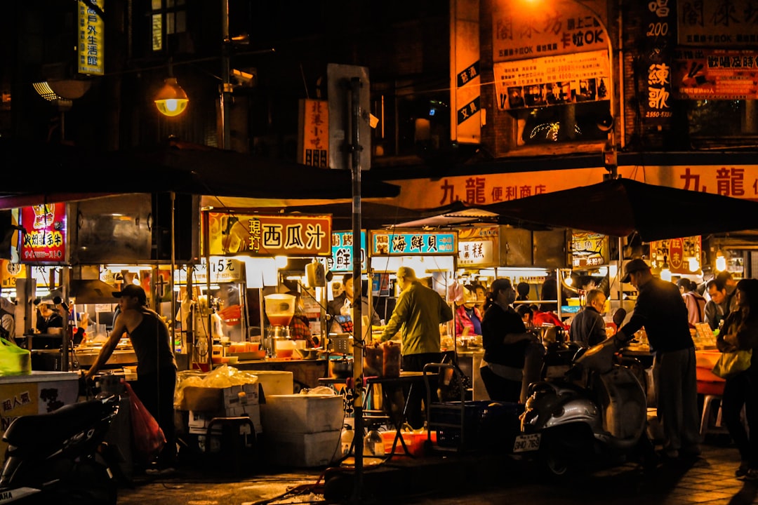 Busy night food plaza crowd