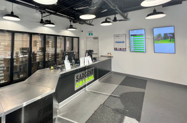 Sargent Farms retail counter and refrigerated chicken cases